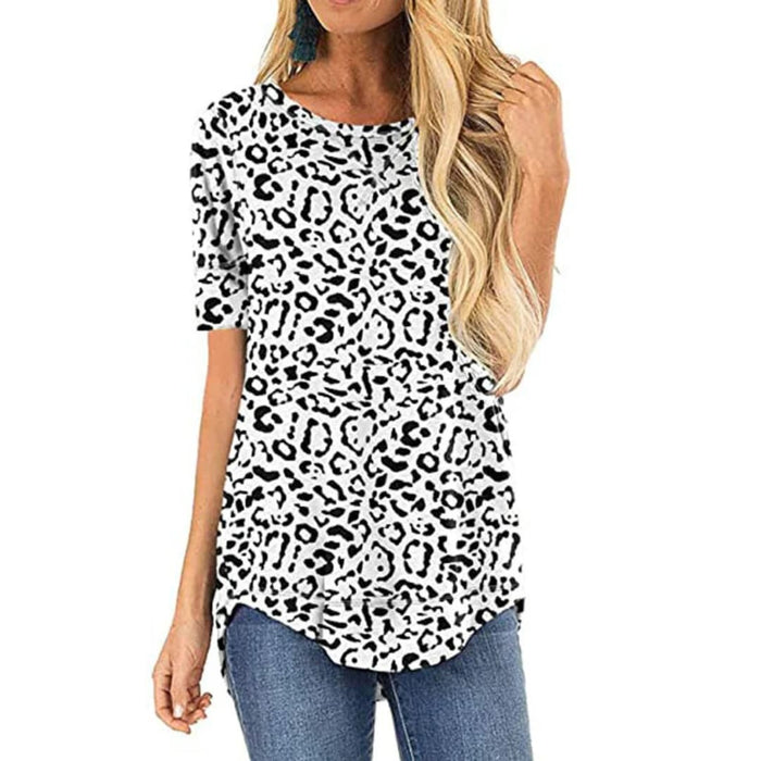 Women’s Allover Leopard Print T-Shirt – Short Sleeve Crew Neck Top