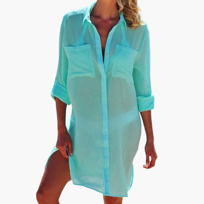 Women’s Beach Cover-Up with Collar and Button Front