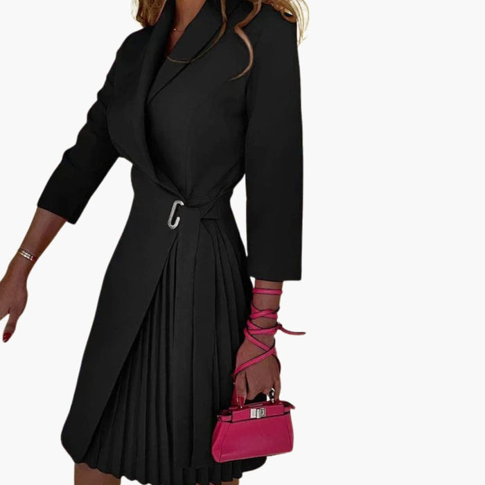 Women’s Blazer Dress with Notched Collar and Front Buttons