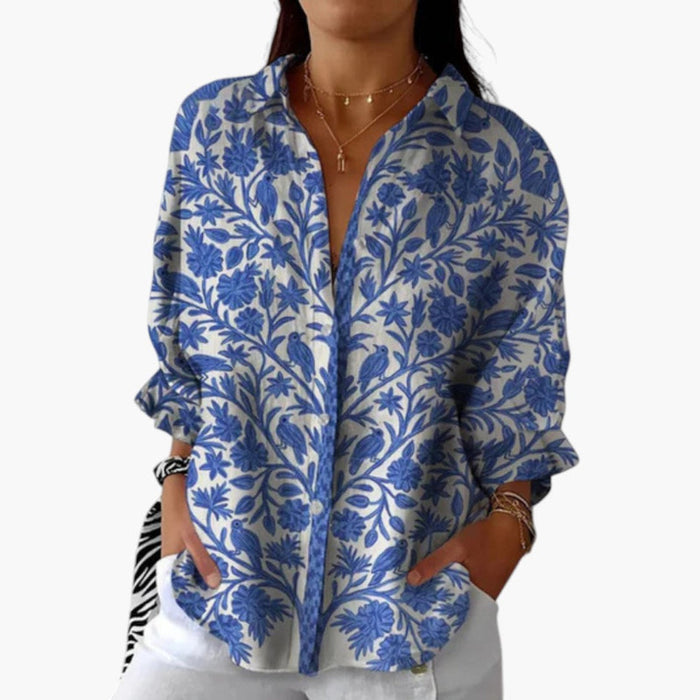 Women’s Blouse with Button Closure and Printed Pattern