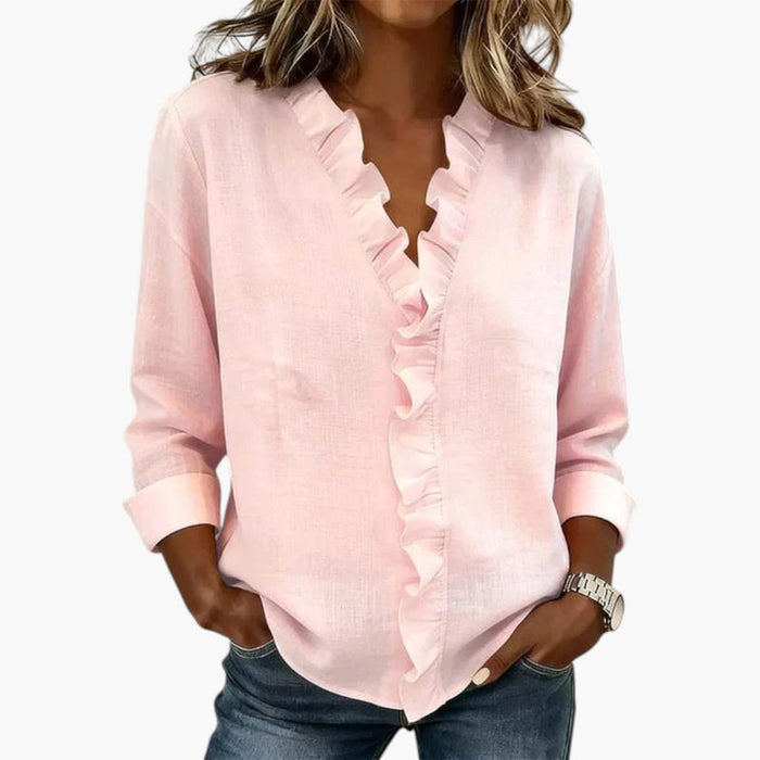 Women’s Blouse with V Neck and Ruffle Detail