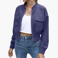 Women’s Bomber Jacket with Elastic Waistband and Patch Pockets