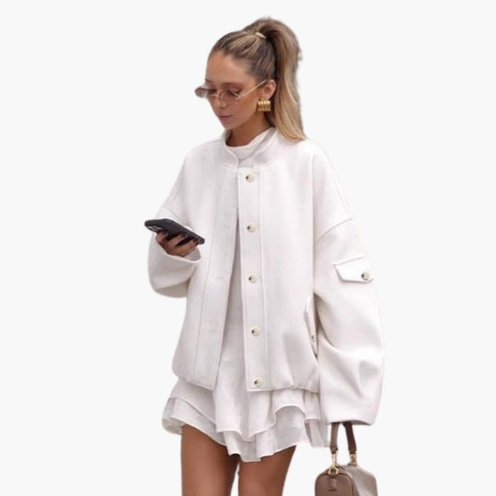 Women’s Bomber Jacket with High Collar and Button Front