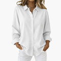 Women’s Button-Down Blouse with Collared Neck and Long Sleeves