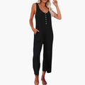 Women’s Button Front Jumpsuit with Pockets – Sleeveless One-Piece