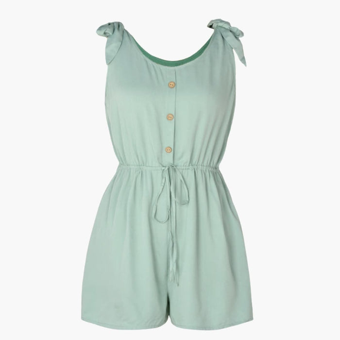 Women’s Button Front Jumpsuit with Waist Tie – Sleeveless One-Piece