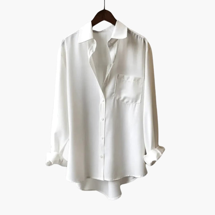 Women’s Button Front Shirt with Chest Pocket and Curved Hem