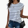 Women’s Classic Striped Short Sleeve T-Shirt – Crew Neck Top