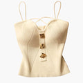 Women's Corset Top with Ribbed Surface and Adjustable Straps
