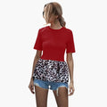 Women’s Crew Neck Peplum T-Shirt with Leopard Print Hem