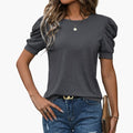 Women’s Crew Neck Puff Sleeve Short Sleeve T-Shirt