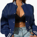 Women’s Cropped Bomber Jacket with Snap Button Closure