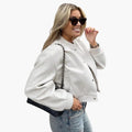 Women’s Cropped Bomber Jacket with Zip Front and Pockets