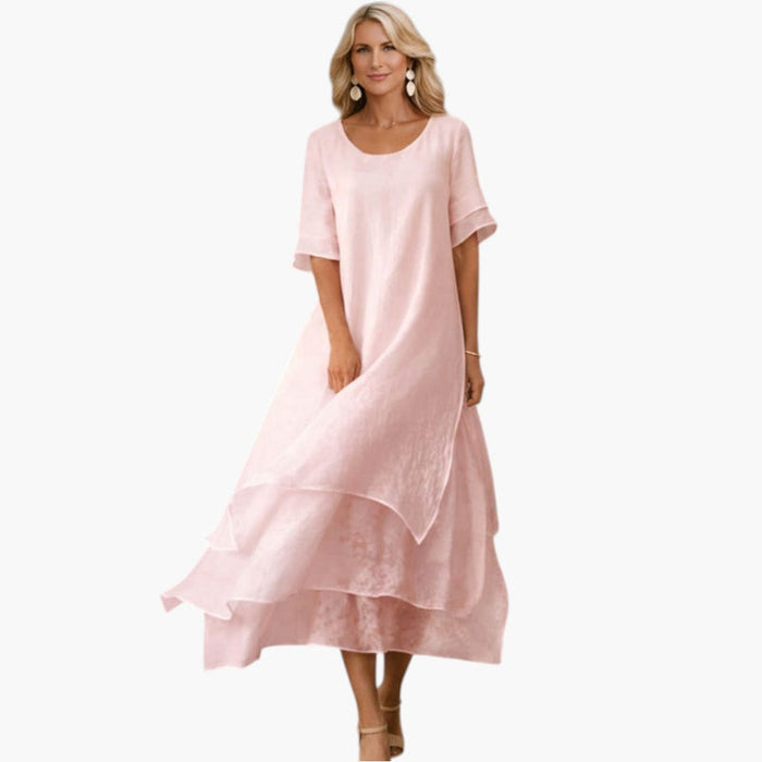 Women's Dress with Open Neckline and Flowing Skirt