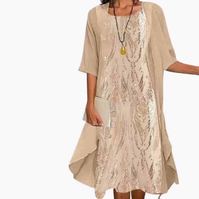 Women’s Dress with Printed Surface and Straight Fit