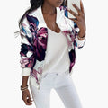 Women’s Floral Design Bomber Jacket with Elastic Cuffs