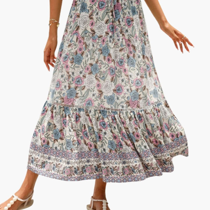 Women's Floral Midi Skirt with Elastic Waistband