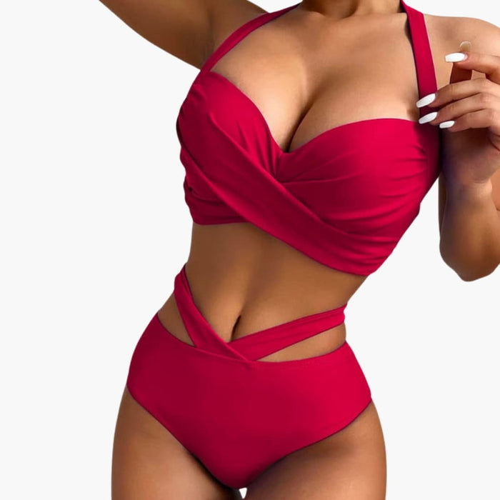 Women’s High-Waisted Bikini Set with Front Shaping Panel