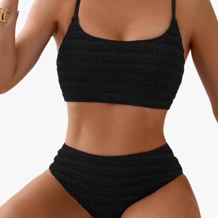 Women’s High-Waisted Textured Bikini Set with Spaghetti Straps