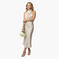 Women’s High Neck Maxi Dress with Draped Detail and Sleeveless Design