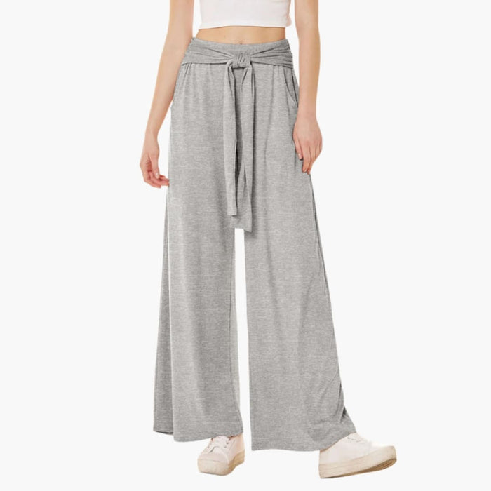Women’s High Waisted Wide Leg Summer Trousers with Bow Tie Waist