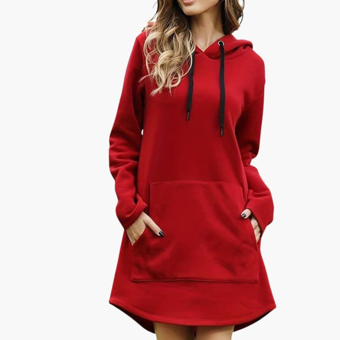 Women’s Hoodie Dress with Drawstring Hood and Kangaroo Pocket