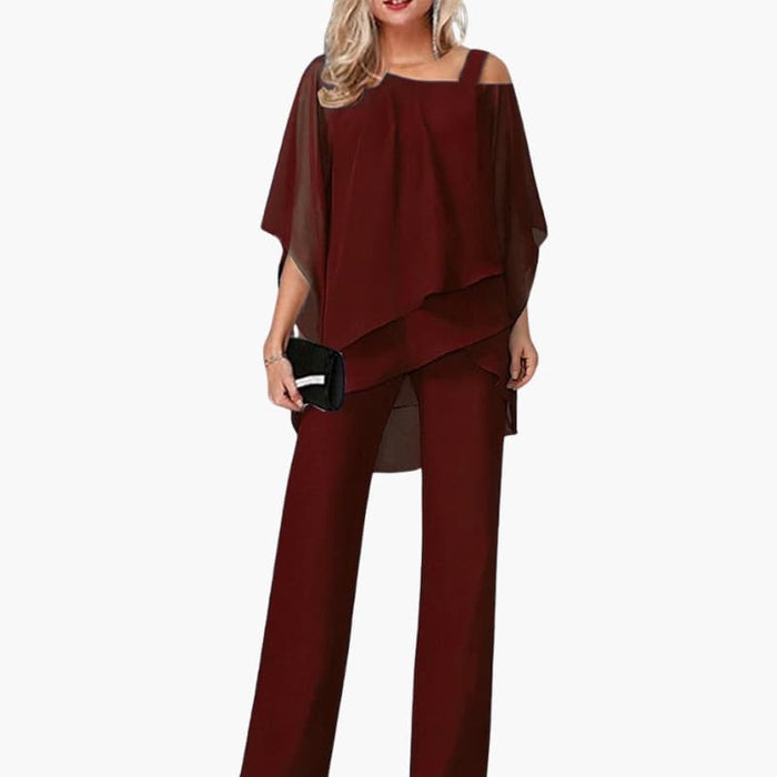 Women’s Jumpsuit with Cold Shoulder and Wide-Leg Trousers