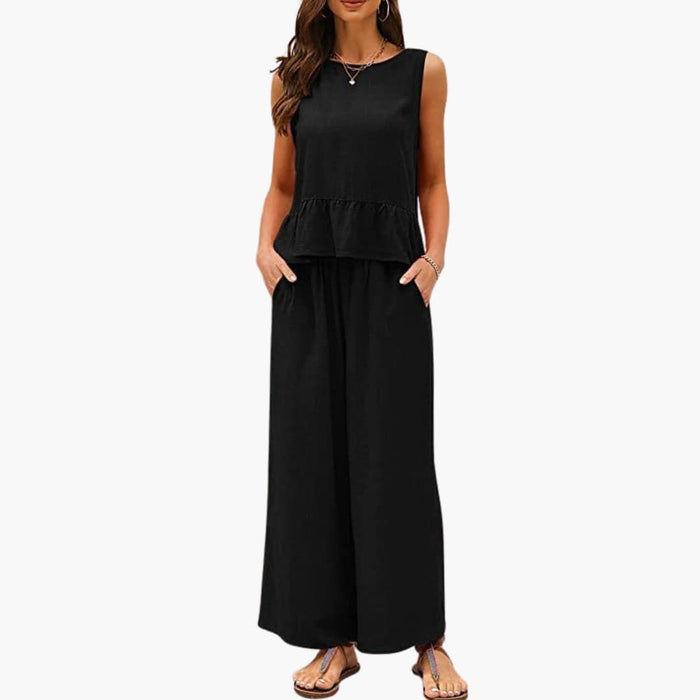 Women’s Jumpsuit with Ruffled Hem and Side Pockets