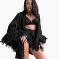 Women’s Kimono with Open Front and Feather Trim