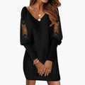 Women’s Knee-Length Dress with V-Neck and Lace Panels