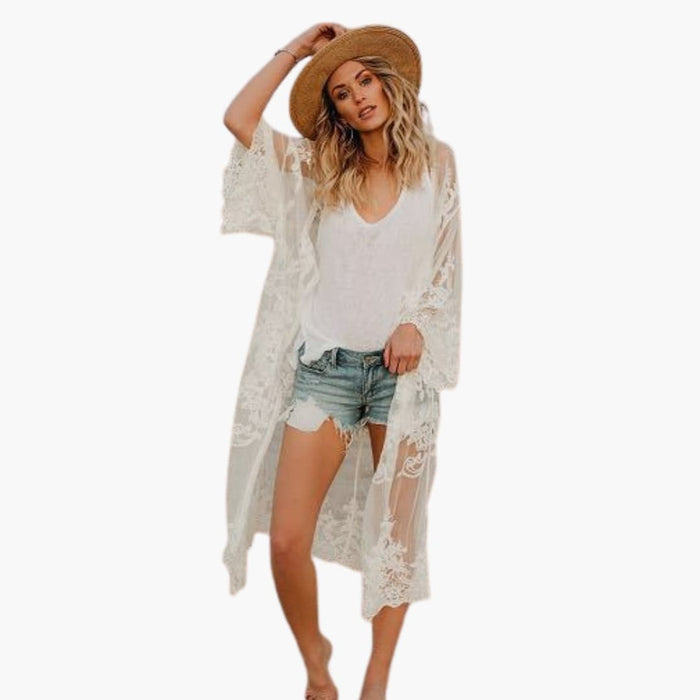 Women’s Lace Top with Open Front and Short Sleeves