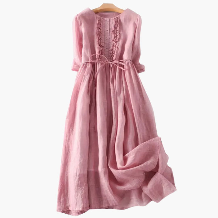 Women’s Long Dress with Button Front and Tie Belt