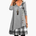 Women’s Long Sleeve Checkered Dress with A-Line Skirt