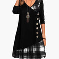 Women’s Long Sleeve Checkered Dress with Round Neckline