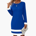 Women’s Long Sleeve Dress with Round Neck and Contrast Cuffs