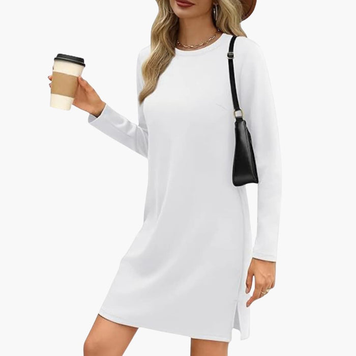 Women’s Mini Dress with Round Neck and Long Sleeves