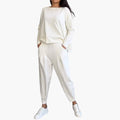 Women’s Long Sleeve Two-Piece Outfit Set – Round Neck Top and Full-Length Trousers