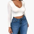 Women's Long Sleeve V-Neck Crop Top