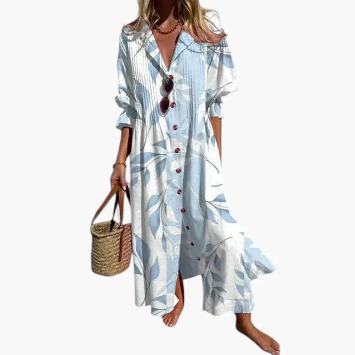 Women's Maxi Dress with Floral Pattern and Pockets