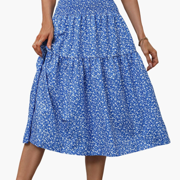 Women's Maxi Skirt with Elastic Waistband and Floral Print