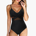 Women’s Mesh Insert One-Piece Swimsuit – Adjustable Strap Low Back Bathing Suit