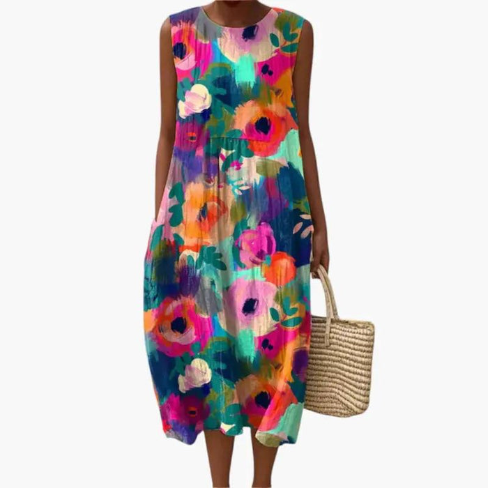 Women's Midi Dress with A-Line Fit and Floral Print