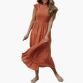 Women’s Midi Dress with Butterfly Sleeves and Round Neck
