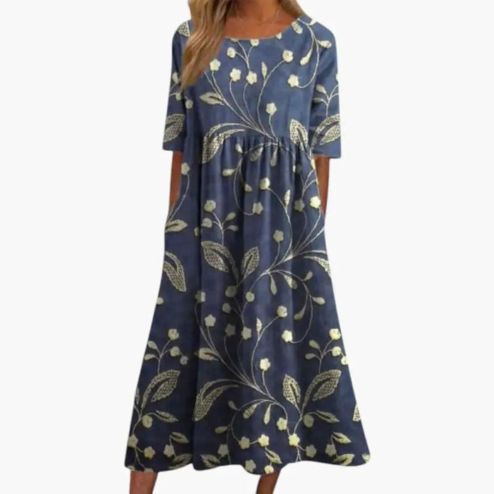 Women's Midi Dress with Embroidered Surface and Relaxed Fit