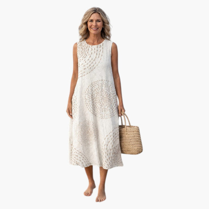 Women's Midi Dress with Sleeveless Design and Side Pockets