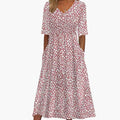 Women's Midi Dress with V Neckline and Polka Dot Pattern