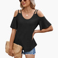 Women’s Off-Shoulder V-Neck Short Sleeve Spliced T-Shirt