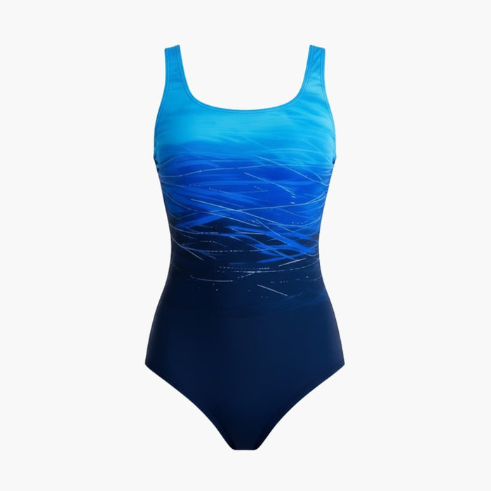 Women’s Ombre One-Piece Swimsuit – Round Neck Bathing Suit with Striped Back