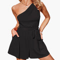Women’s One-Shoulder Jumpsuit with Pockets – Sleeveless One-Piece