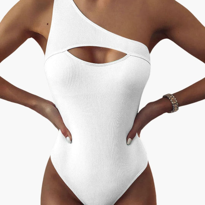 Women’s One-Shoulder One-Piece Swimsuit – Solid Colour